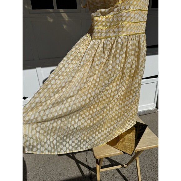 Vintage Robbie Bee Fit and Flare Polka Dot Yellow & White Midi Dress Zipper Sz14 - Picture 3 of 12